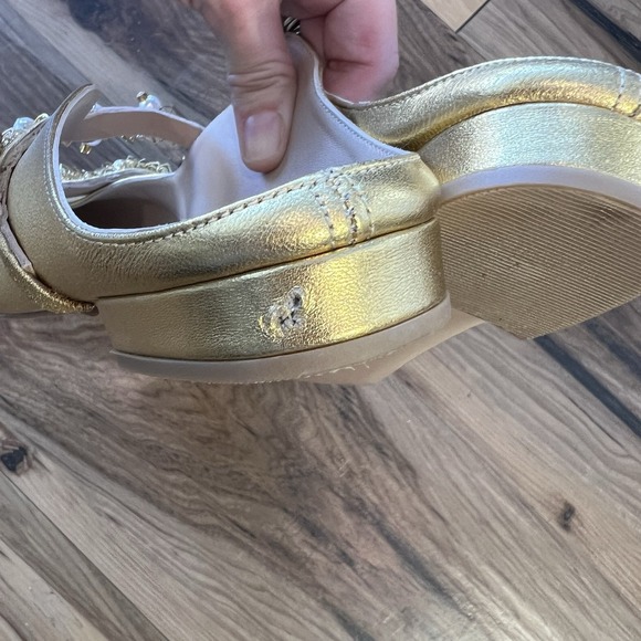 Elina Linardaki Gold Leather Pearl Embellished Flats Slides Handmade 39 - Picture 9 of 10